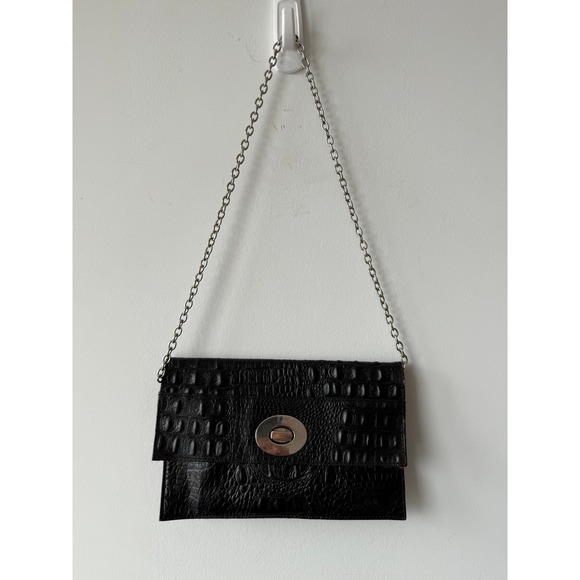 Cleo & Patek Handbags - Cleo & Patek Paris Black Croc Embossed Leather Chain Clutch Shoulder Bag